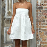 Women Sleeveless Strapless Backless Mini Dresses Summer Solid Color A-line Dress