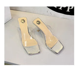 BIGTREE Sexy Silver PVC Transparent Crystal Womens Slippers 2026 Summer Square Toe Thin High Heels Sandals Ladies Shoes