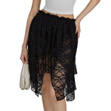 Women's Lace Skirts High Waist Irregular Hem Skirts Summer Korean Fashion Gothic Sexy Club Beach Skirts