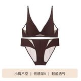 French Triangle Bra Rabbit Ear Cup, Deep V Wireless Bralette for Small Bust, No Gap Sexy Lingerie Set, Breathable Summer Thin