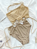 2026 Sexy One Piece Swimsuit Swimwear Women Hollow Drawstring Patchowork Single Shoulder Bathing Suit Beachwear Banadores Mujer