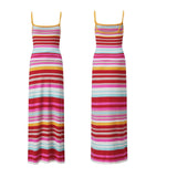 Women’s Bohemian Style Striped Two Piece Outfits Spaghetti Strap Tank Tops and Long Skirt Sets Summer Beach Street Wear