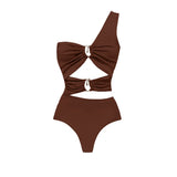 2Pcs Deep V Swimsuit With Long Skirt Women Sexy Swimwear Female Bikini Cut Out Biquini Swim Suit Shiny Button Bodysuit Beachwear