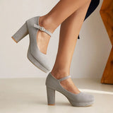 2026 Plus Size 33-45 Elegant Nude Ankle-strap Pumps Office Lady Classic Black High Heels Shoes Women Red Platform Party Shoes