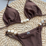 Shiny Halter High Cut Beads Bikini Women Swimwear Female Swimsuit Two-pieces Bikini Set Bather Bathing Suit Swim Lady Beach Wear