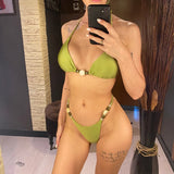 Sexy Shiny Halter High Leg Cut Bikini Women Swimwear Female Swimsuit Two-Pieces Bikini Set Padded Bather Bathing Suit Swim V6601