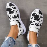 Plus Size 43 Printed Knitted Flats Shoes Women 2026 Breathable Mesh Soft Sole Sneakers Woman Comfy Non Slip Casual Sport Shoes