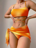 3 Pieces Ombre Lace Up Bikini Swimsuit & Beach Skirt Sexy Swimwear Women 2026 Bathing Swimming Swim Suit Female Summer Beachwear