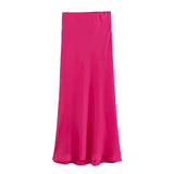 Foridol Autumn Winter Burgundy Satin Skirt Women Party Silk Skirt High Waist Straight Long Faldas Mujer Christmas Skirt