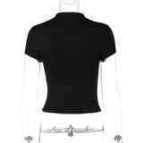 FDYOUI Woman Covered Buttons T-shirts 2026 Summer Short Sleeve Slim Cardigan Tops Ladies Chic Corset Tee Shirt White Black Red