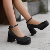 2026 Spring Style Suede Women's Thick-Soled High Heels with Ankle Buckles Women's High Heels Sizes 34 - 48