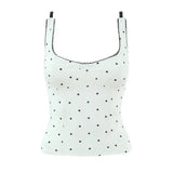 Fashion Sexy Polka Dot For Women And Stylish Off-Shoulder Top White Polka Dot Top With Lace Trim Square Neckline For Women 7RGH