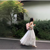 Women's Fashion All-Cotton Strap Long Dress Women's Satin Dress Lace Trim Elegant Evening Wear Dress For Woman Sleeveless GNTG