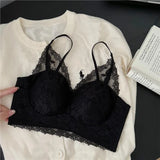 European French Lace Bralette Small Bust Push Up Anti Sagging Comfort Bras for Women Lace Back Thin Style Elegant Everyday Wear