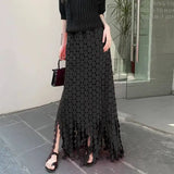 Dot Solid Minimalist Casual Skirt For Women High Waist Patchwork Zipper Irregular Hollow Out Skirts Female Fashion New OPM8