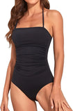 Sexy Bandeau One Piece Swimsuit 2025 Women Black Pleate Slimming Tummy Control Swimwear Summer Holiday Bathing Suit Monokini