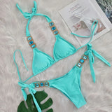 Halter Scrunch Butt Rhintstone Diamond Bikini Women Swimsuit Female Swimwear Two Pieces Bikini Set Brazilian Bathing Suit Swim
