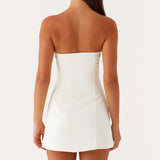 Women Solid Color Sexy Mini Dress Sleeveless Strapless Backless Flowers Slim Fit Summer Tube Dress Party Clubwear