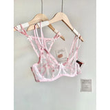 French Style Lace Underwear Set | Sexy Dotted Mesh Bra & Thong for Large Bust, Ultra Thin Slimming Anti Sag Lingerie MOYISU S-XL