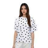 Women Dots Print T-shirs Crew Neck Short Sleeve Summer Loose Vintage Tops for Casual Daily