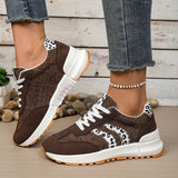 Fashion Leopard Print Pink Sneakers Women 2026 Spring Non Slip Platform Sneakers Woman Comfortable Lace Up Sport Shoes Plus Size