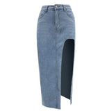 Women's Casual High Waisted Denim Skirt Side Split Casual Sexy Nigh Out Long Maxi Cargo Denim Skirt Summer New Y2k Streetwear