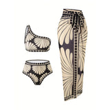 S - XXL Printed Sarong Female Swimsuit High Waist Bikini Women Swimwear Three-pieces Bikini set Bather Bathing Suit Swim V8212