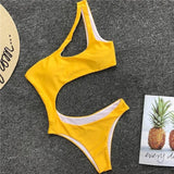 2025 Sexy One shoulder Female Swimwear One piece swimsuit Women Monokini Bather Trikini High cut Out Bathing suit Swim Bodysuit