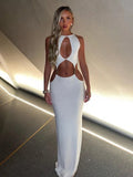 Ahagaga Hollow Out Party Women Maxi Dresses Fashion Sexy Solid Regular Casual Sleeveless Slim Sheath Vestidos Robes Streetwear