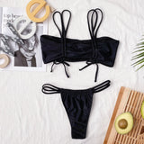 2026 Sexy Bikini Women Swimwear Swimsuit Double Straps Plaid Black Bikinis Set Bathing Suit Beach Bikini Female Push Up Biquinis
