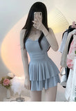 Swimsuit Fairy One-piece Solid Color Conservative Slightly Chubby Slimming Girl Sweet Student Pure Desire Hot Spring Swimsuit