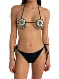 New Sexy Shell Beads Scalloped Bikini Women Swimwear Female Swimsuit Two-Pieces Bikini Set Halter Bather Bathing Suit Swim V8026