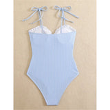 S - XL New Sexy Striped Frilled Strappy Women Swimwear One Piece Swimsuit Female Monokini Padded Bather Bathing Suit Swim V6949