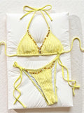 2026 Wrinkled Crinkled Halter Bikini Women Swimwear Female Swimsuit Strappy Bather Bathing Suit Swim Two-pieces Bikini set K8057