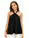 Women Tie-up Halter Tops Loose Solid Color Sleeveless Open Back Ruffled Vest Stylish Summer Streetwear