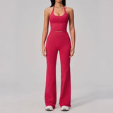New Yoga Sets Women Summer Seamless Thread Hanging Neck Sports Vest Exercise Fitness Suit High Waist Wide Leg Pants Tracksuit