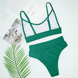 S - XL Sexy Female Swimsuit High Waist Bikini Women Swimwear Two-Pieces Bikini Set Bather Ribbed Bathing Suit Swim Lady V2375