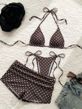 With Shorts Polka Dot Halter Mini Micro Thong Bikini Female Swimsuit Women Swimwear Three-pieces Bikini Set Bathing Suit Swim