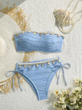 XS - XL Bandeau Wrinkled High Cut Bikini Women Swimwear Female Swimsuit Two-pieces Bikini Set Shell Bather Bathing Suit Swim