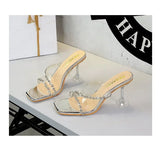 Transparent High Heels Women's Summer New Fashion Thin Heel Sandals Outdoor Wear Rhinestone Slippers Modern Minimalist Style