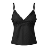 Women Camisole Solid Color Spaghetti Straps V-neck Lace Patchwork Summer Tops for Party Club