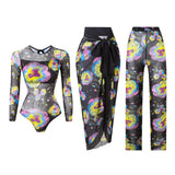 S - XXL 3PCS New Printed Long Sleeve With Pants Sarong Women Swimwear One Piece Swimsuit Female Bather Bathing Suit Swim K7180