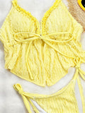 DEKA Yellow Triangle Vest Bikini Set Women String Halter Thong Sexy Swimsuit Heart Bead Swimwear Bathing Suit Lace up Bikinis