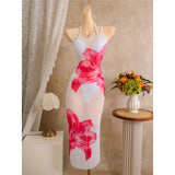 With Floral Dress Printed Halter Bikini Female Swimsuit Women Swimwear Three-pieces Bikini set Bather Bathing Suit Swim V8204