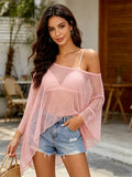 Women Shawl Wrap Tops Elegant Shiny Sequins Fine Mesh Shoulder Knit Cover-up for Spring Summer