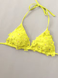 Women Yellow flower Bikinis Sets Three Pieces with Perspective Mesh Cover Skirt Halter String Swimsuit Bathing Suit Biquini