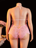 Adult Sexy Lace Teddy Bodysuit For Women Deep V Neck Open Back Halter Design Romantic Hot Women's Lingerie Babydoll Sleepwear