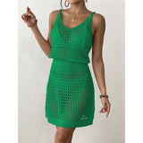 S - XL V Neck Hollow Out Crochet Knitted Tunic Beach Cover Up Cover-ups Beach Dress Mini Beach Wear Beachwear Female Women V7048
