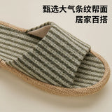 Janpanest Style Cotton Linen Slippers For Womeen Men Leisure House Shoes Striped Style Anti-slip Couples Home Breathable Slides