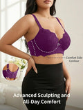 Plus Size Floral Lace Women Push-Up Bra Underwire Support Anti-Sagging Underwear Comfy Wide Straps Thin Cup Daily Lingerie Bra